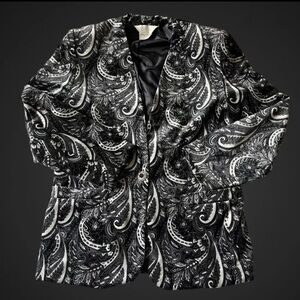 Vintage 80s Velour Velvet Women's Jacket Coat Blazer 10 Med Black Paisley